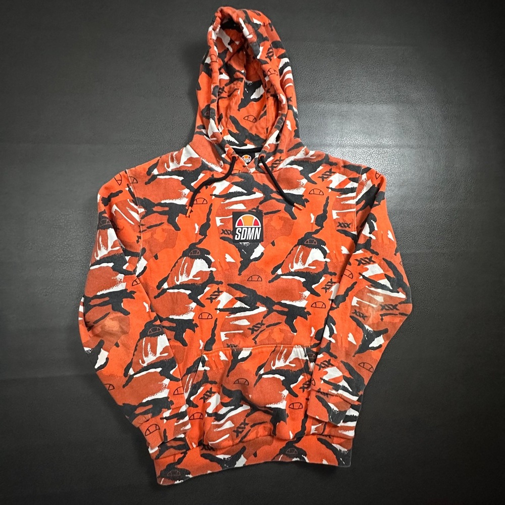 SDMN x Elesse Hoodie Mens Small Orange Camo Sidemen Football Faded Pullover AOP